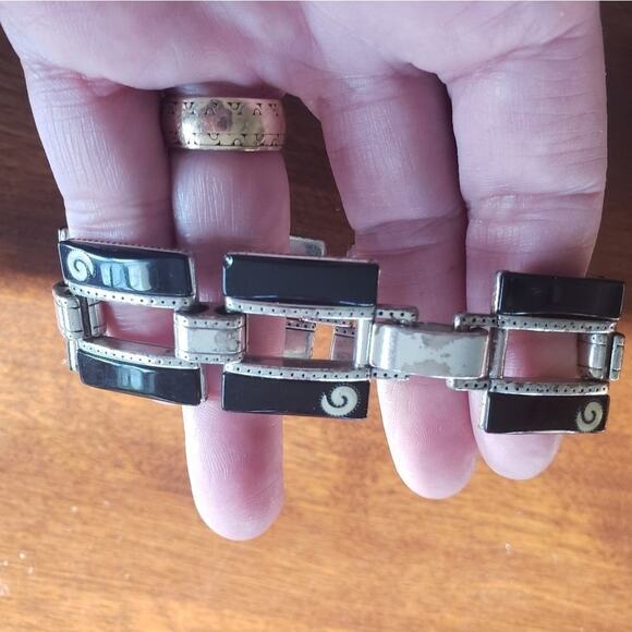 BRIGHTON VINTAGE silver and black linked bracelet with clasp closing - Picture 4 of 9